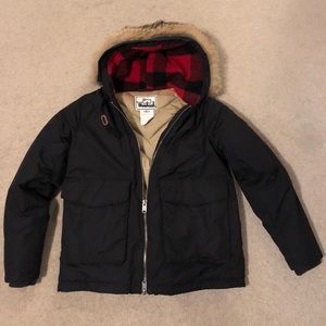 Woolrich Black Down Patrol Parka Fur M Coat